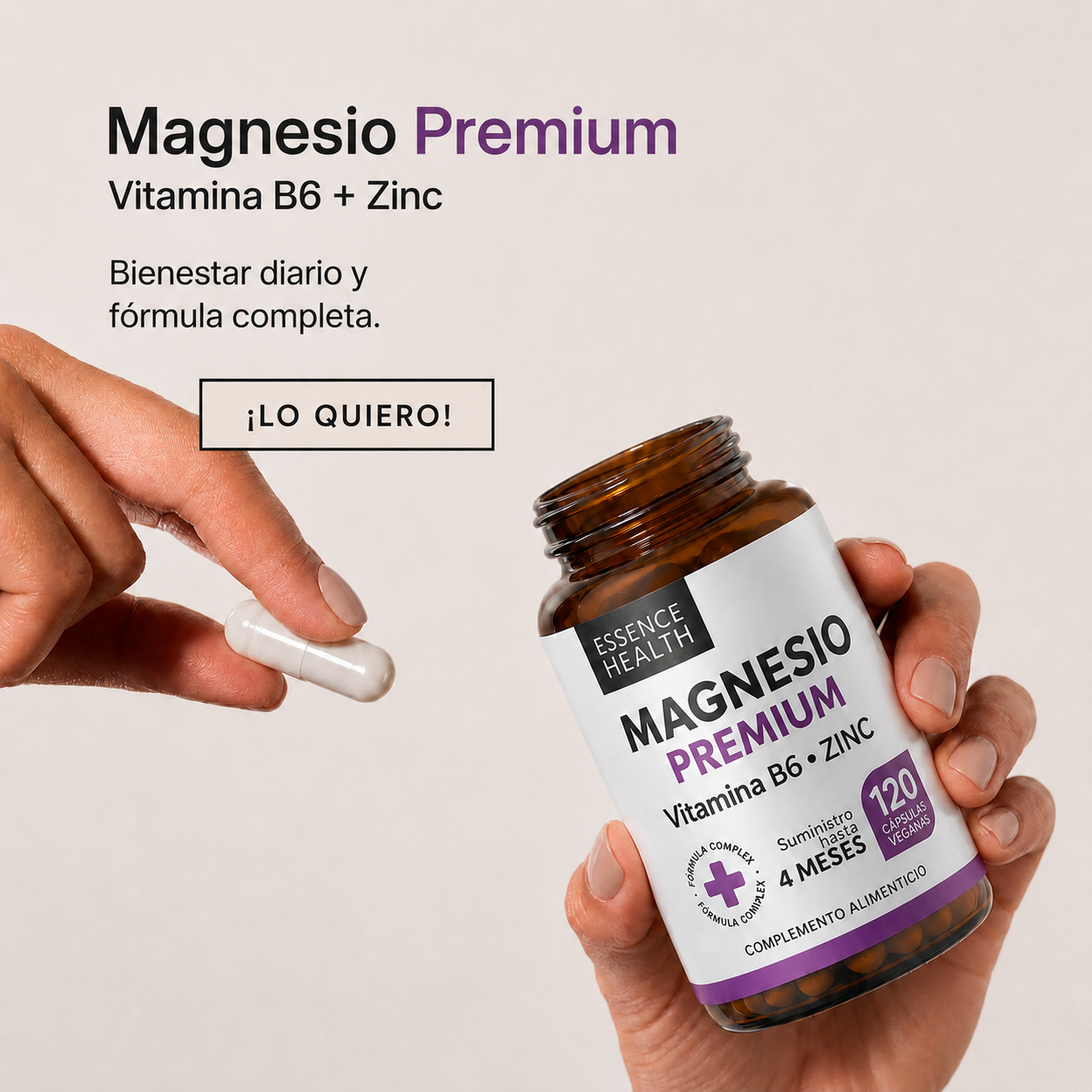 Magnesio Premium — Vitamina B6 + Zinc, bienestar diario