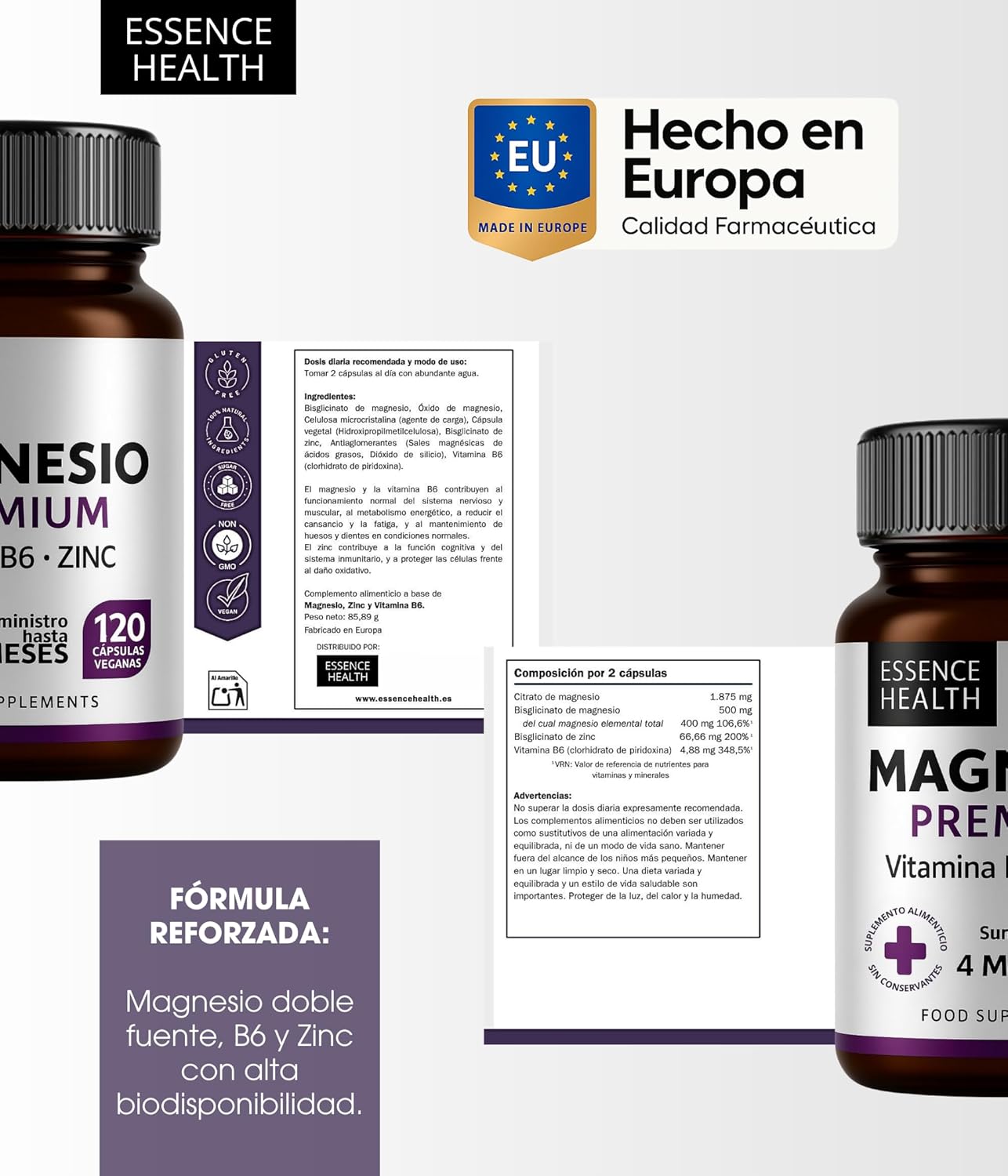 Premium Magnesio Complex 2446 mg | Bisglicinato Alta Absorción + Citrato + Zinc + B6 | 120 Cápsulas Veganas | Apoyo Muscular, Estrés y Energía | 4 en 1 - %sitename% Premium Magnesio Complex 2446 mg | Bisglicinato Alta Absorción + Citrato + Zinc + B6 | 120 Cápsulas Veganas | Apoyo Muscular, Estrés y Energía | 4 en 1 - %sitename%