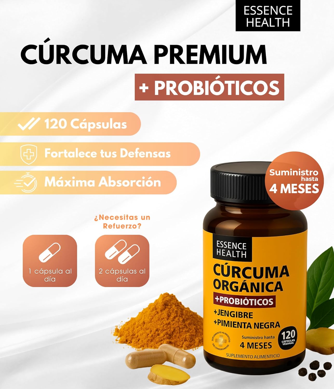 Cúrcuma Orgánica 4500 mg | Probióticos y Jengibre | Antiinflamatorio Articular y Digestivo | Curcumina 95% Alta Concentración | Máxima Absorción con Pimienta Negra | 120 Cápsulas Veganas - %sitename% Cúrcuma Orgánica 4500 mg | Probióticos y Jengibre | Antiinflamatorio Articular y Digestivo | Curcumina 95% Alta Concentración | Máxima Absorción con Pimienta Negra | 120 Cápsulas Veganas - %sitename%