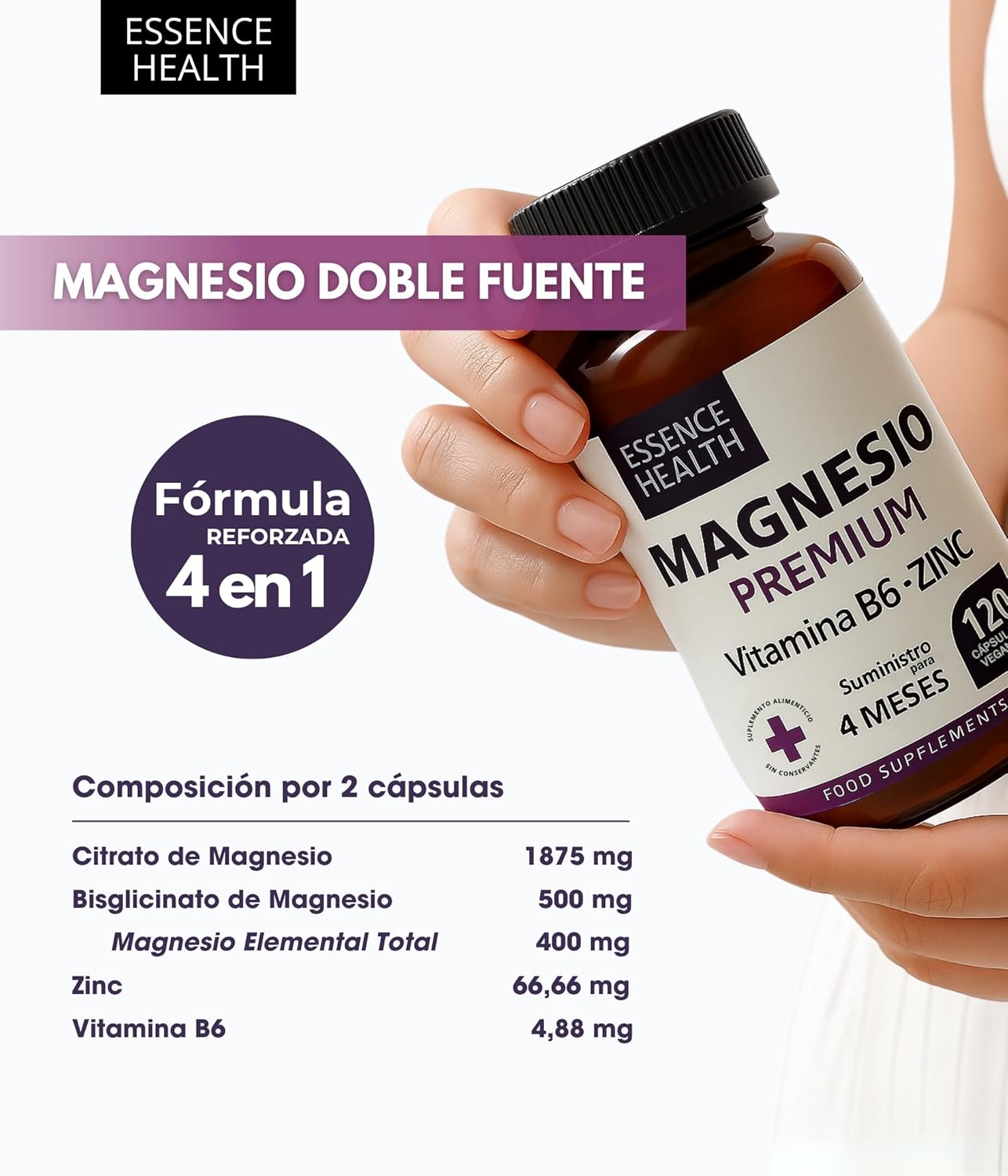 Premium Magnesio Complex 2446 mg | Bisglicinato Alta Absorción + Citrato + Zinc + B6 | 120 Cápsulas Veganas | Apoyo Muscular, Estrés y Energía | 4 en 1 - %sitename% Premium Magnesio Complex 2446 mg | Bisglicinato Alta Absorción + Citrato + Zinc + B6 | 120 Cápsulas Veganas | Apoyo Muscular, Estrés y Energía | 4 en 1 - %sitename%