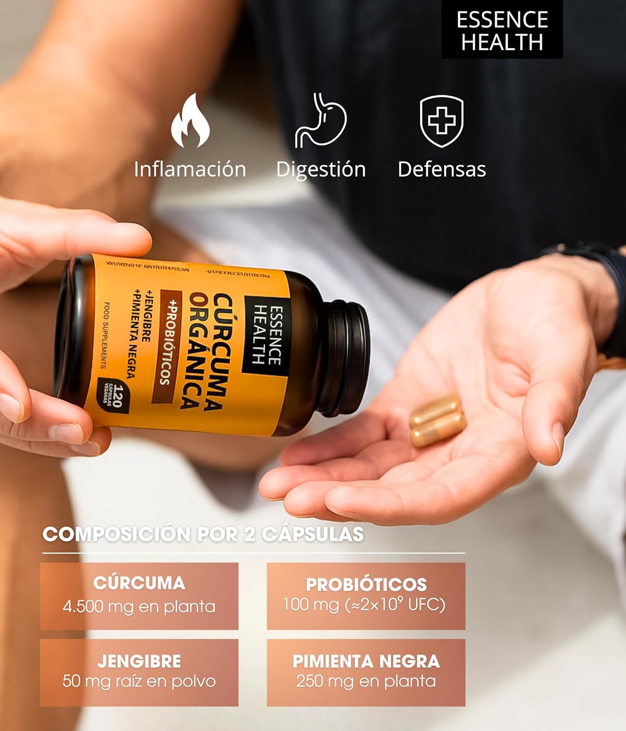 Cúrcuma Orgánica 4500 mg | Probióticos y Jengibre | Antiinflamatorio Articular y Digestivo | Curcumina 95% Alta Concentración | Máxima Absorción con Pimienta Negra | 120 Cápsulas Veganas - %sitename% Cúrcuma Orgánica 4500 mg | Probióticos y Jengibre | Antiinflamatorio Articular y Digestivo | Curcumina 95% Alta Concentración | Máxima Absorción con Pimienta Negra | 120 Cápsulas Veganas - %sitename%