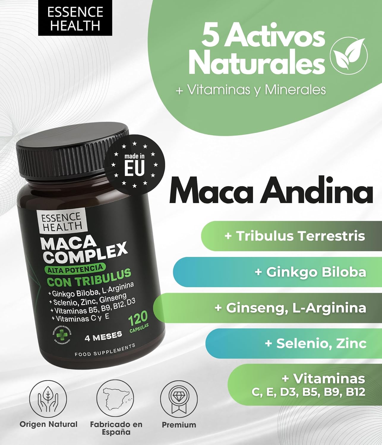 Maca Complex Andina Negra y Peruana | Alta Potencia | 120 Cápsulas | Tribulus Terrestris, Ginseng, Ginkgo Biloba, L-Arginina, Zinc, Selenio | Vit. C, D3, B6, B9, B12, E | Energía y Bienestar - %sitename% Maca Complex Andina Negra y Peruana | Alta Potencia | 120 Cápsulas | Tribulus Terrestris, Ginseng, Ginkgo Biloba, L-Arginina, Zinc, Selenio | Vit. C, D3, B6, B9, B12, E | Energía y Bienestar - %sitename%