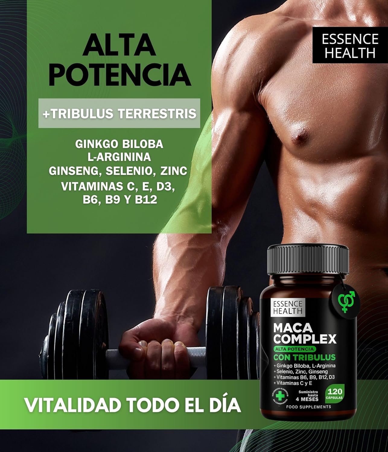 Maca Complex Andina Negra y Peruana | Alta Potencia | 120 Cápsulas | Tribulus Terrestris, Ginseng, Ginkgo Biloba, L-Arginina, Zinc, Selenio | Vit. C, D3, B6, B9, B12, E | Energía y Bienestar - %sitename% Maca Complex Andina Negra y Peruana | Alta Potencia | 120 Cápsulas | Tribulus Terrestris, Ginseng, Ginkgo Biloba, L-Arginina, Zinc, Selenio | Vit. C, D3, B6, B9, B12, E | Energía y Bienestar - %sitename%